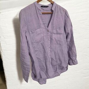Zara Lavender 100% Linen Blouse boho beachy summer S